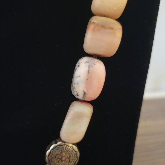 Long Chunky Pink Stone Necklace with Silver Beads, EUC - Picture 3 of 8